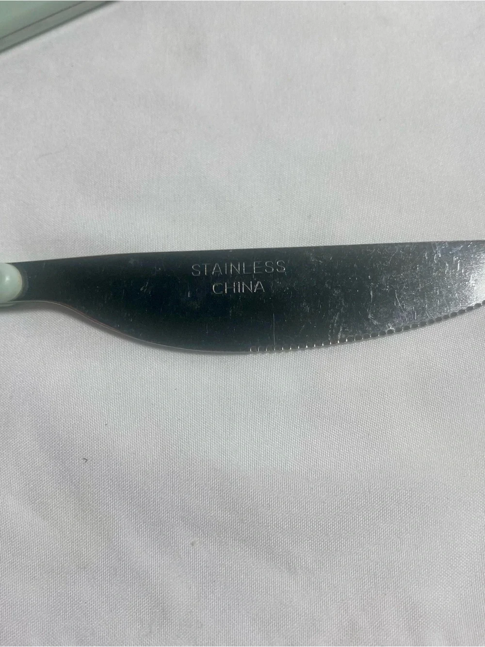 Vintage Set of 5 Green Handle Stainless Steel Table Knives